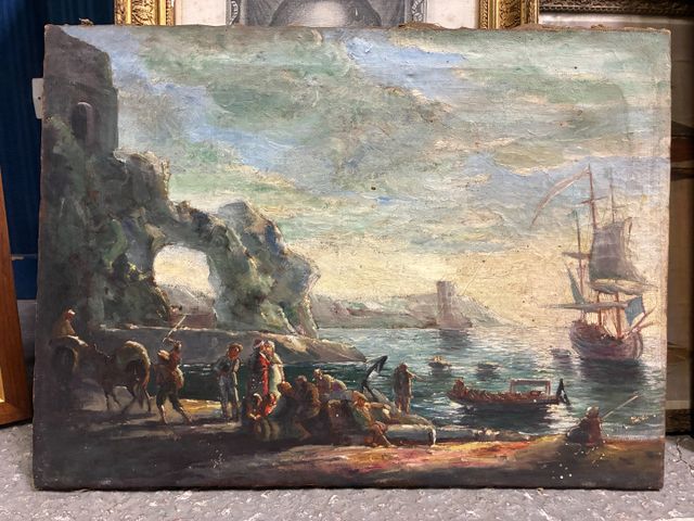 École du XIXe. « Paysage maritime ». Huile sur toile. Non signée....