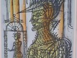 dessin représentant un homme coiffé d'une crête iroquoise devant un miroir