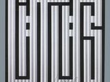 a black and white painting with a black and white stripe pattern