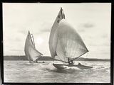 photographie en noir et blanc représentant deux voiliers naviguant sur l'océan
