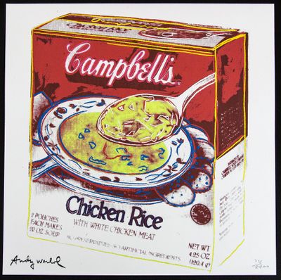 peinture représentant une boîte de « Campbell's Chicken Rice » contenant une cuillère