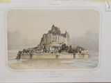 an old picture of a castle in the middle of the water