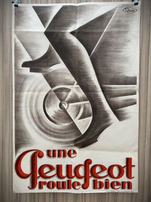 an old poster of a woman ' s legs on a wheel