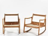 pair of mid century danish rocking chairs in teak and leather, 1960s