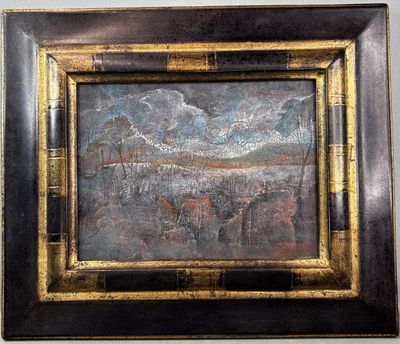 an old picture of a painting on a wall in a frame