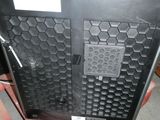 an image of a black refrigerator with a door open