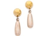 a pair of gold and silver earrings on a white background