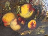 a painting of peaches and other fruit on a table