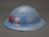 an old blue helmet with the letters afs painted on it