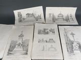 plusieurs dessins représentant un monument et un monument surmonté d'une croix