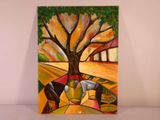 painting of a painting of a horse and a tree on a table