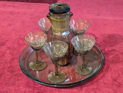 Rare service à cocktail en verre fumé avec son shaker en ver…