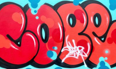 a painting of the word boo on the side of a building