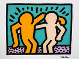 tableau représentant deux personnages se faisant face sur un fond bleu et jaune