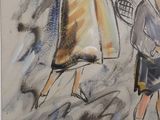 drawing of a woman holding a tennis racquet next to a man holding a tennis racket