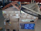 a pile of boxes and a basket on top of it