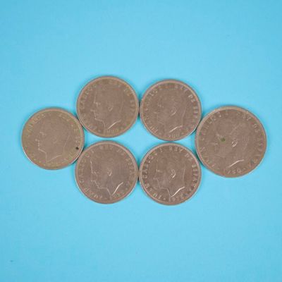 Monnaie espagnole en argent : 3 x 5 Pesetas, 1975 ; 2 x 5 Pe…