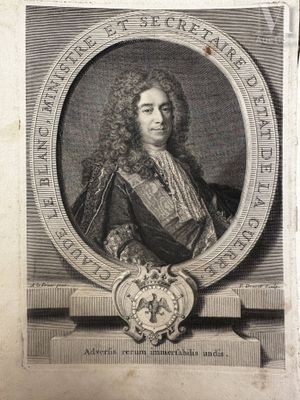 an old picture of a man in a suit with a clock