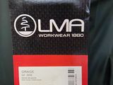 the label on the back of a black jacket that says lma workwear