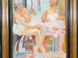 tableau représentant deux ballerines assises sur une chaise devant un miroir