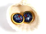 a pair of earrings that are sitting in a shell