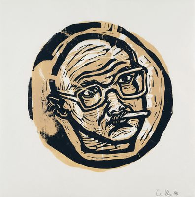 an image of a drawing of a man with glasses and a cigarette