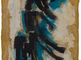 une image représentant une peinture sur une feuille de papier, réalisée à la peinture noire et bleue
