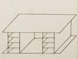 an image of a drawing of a house with stairs going up to the roof