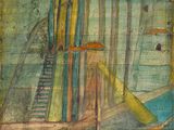 l'image d'une peinture représentant un bateau dans un plan d'eau