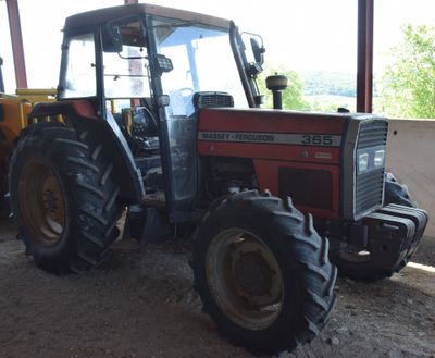 a tractor that is parked in a building