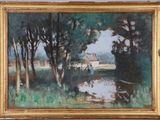an image of a painting of a person walking in a field