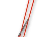 an orange desk lamp with a black cord on a white background