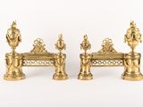 two golden vases and a bench on a white background