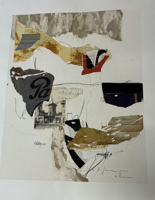 une image représentant un collage de différents éléments sur une feuille de papier