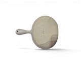 a pan with a handle sitting on a white surface
