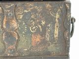 a metal box with a handle that has a painting on it
