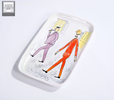 ROMETTI Italy, Plateau en faïence à décor polychrome de deux…