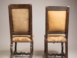 a pair of antique chairs with upholstered upholstered seats