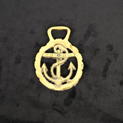 une médaille d'or ornée d'une ancre, posée sur une surface noire
