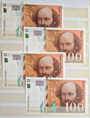 100 francs Cézanne 4 ex , 1997 (2) et 1998(2), NEUF