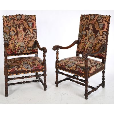 pair of carved wood chairs with floral upholstered upholstered upholstered upholstered upholstered upholstered upholstered