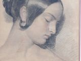 drawing of a woman with her eyes closed and her eyes closed