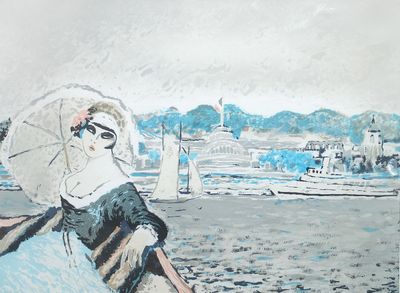 Ramon DILLEY (né en 1932), "Elégante en mer", lithographie c…