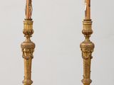 pair of antique brass candlesticks on marble bases