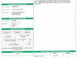 a green and white document with a picture of a person on it