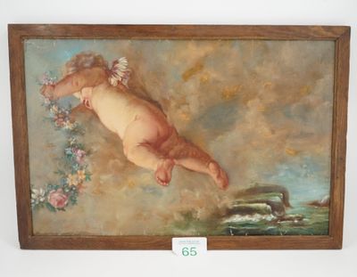 an image of a painting of a baby on a cloud