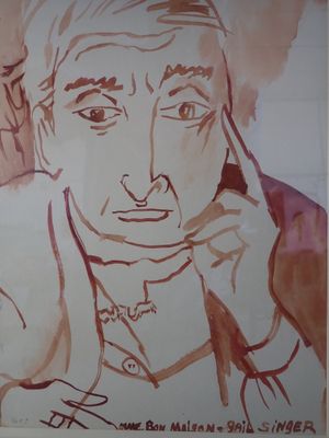 dessin représentant une femme tenant un téléphone à la main