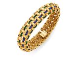 un bracelet en or orné de perles en émail bleu, vert et jaune