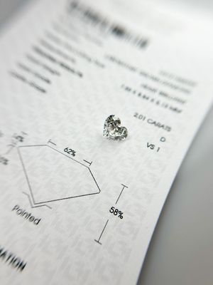 Diamant de synthèse de 2,01 carats de forme coeur, avec certificat pré