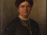 a painting of a woman in a black dress and necklace